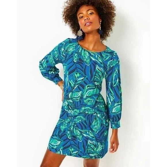 Lilly Pulitzer Elianna Cotton T-Shirt Tunic Mini Dress Leaf Printed XL 282290 - Picture 2 of 9